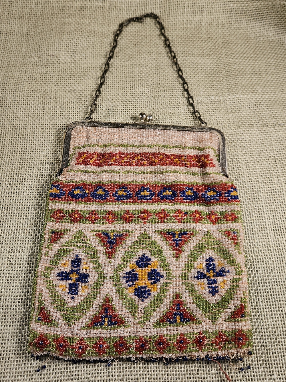 Beaded Floral Mosaic Evening Bag Multicolor Vintage 1920s-1940s